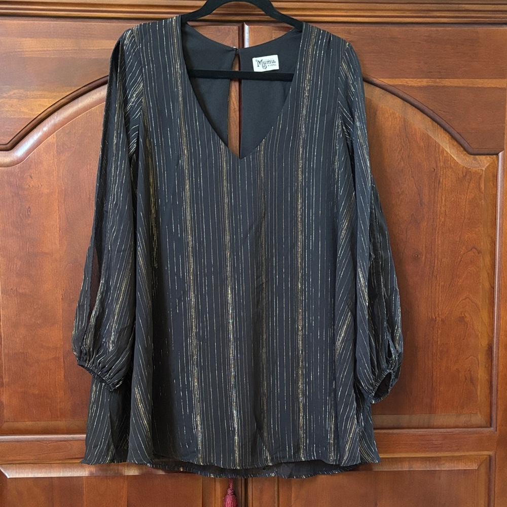 Show Me Your MuMu Tessa Tunic Black Dress with Gold Stripes